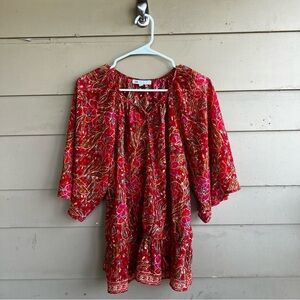 DR2 Sheer Floral Blouse - Size M - Boho Swiss Dot Casual
